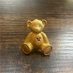 Vintage 80’s Teddy Bear Brooch – Gold-Tone with Sparkling Accents